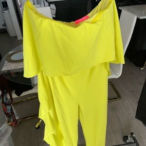 Neon off shoulder pant jumpsuit